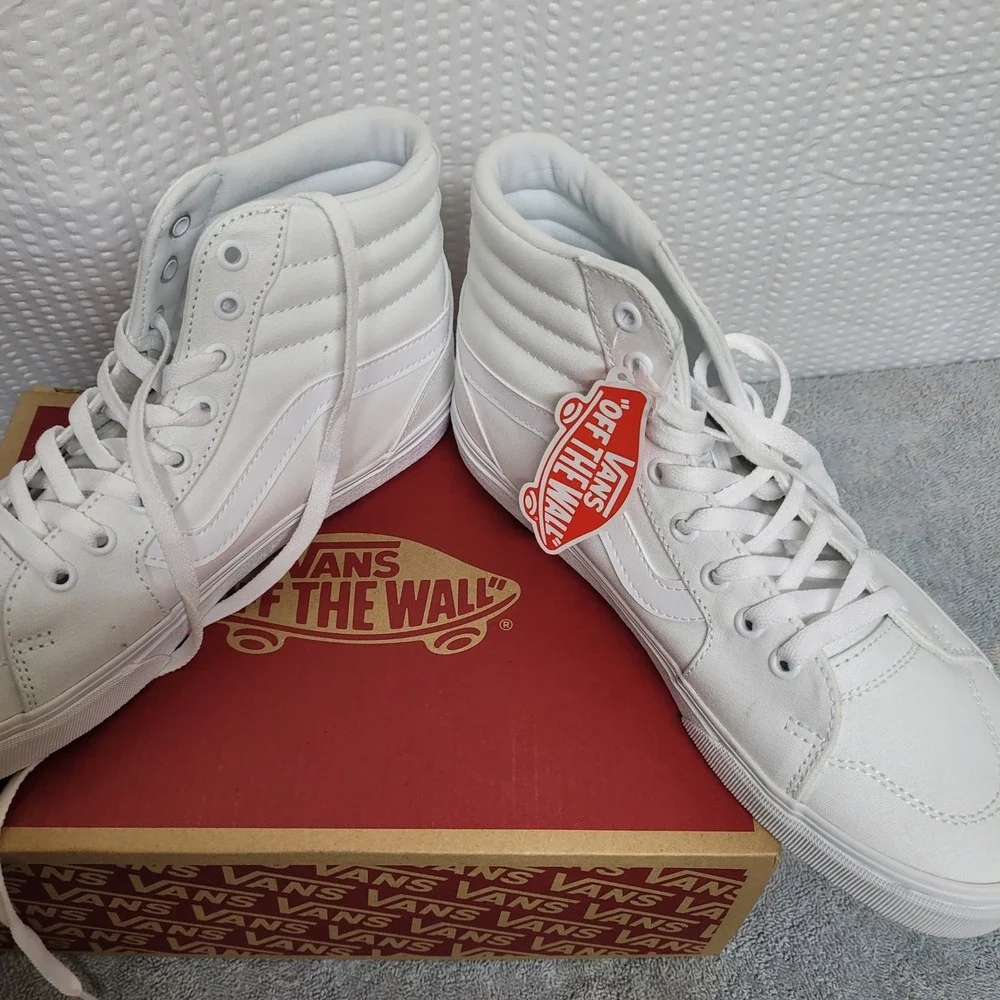 Vans Sk8-Hi High Top Sneakers White Canvas Suede Shoes Womens 10‎ 721356